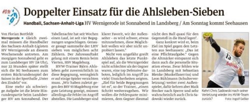 Volksstimme Vorbericht auf das Doppelspielwochenende der 1. Mannschaft